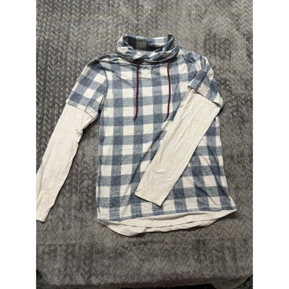 American Rag Buffalo Plaid Layered Look Hooded T-Shirt Medium 0670